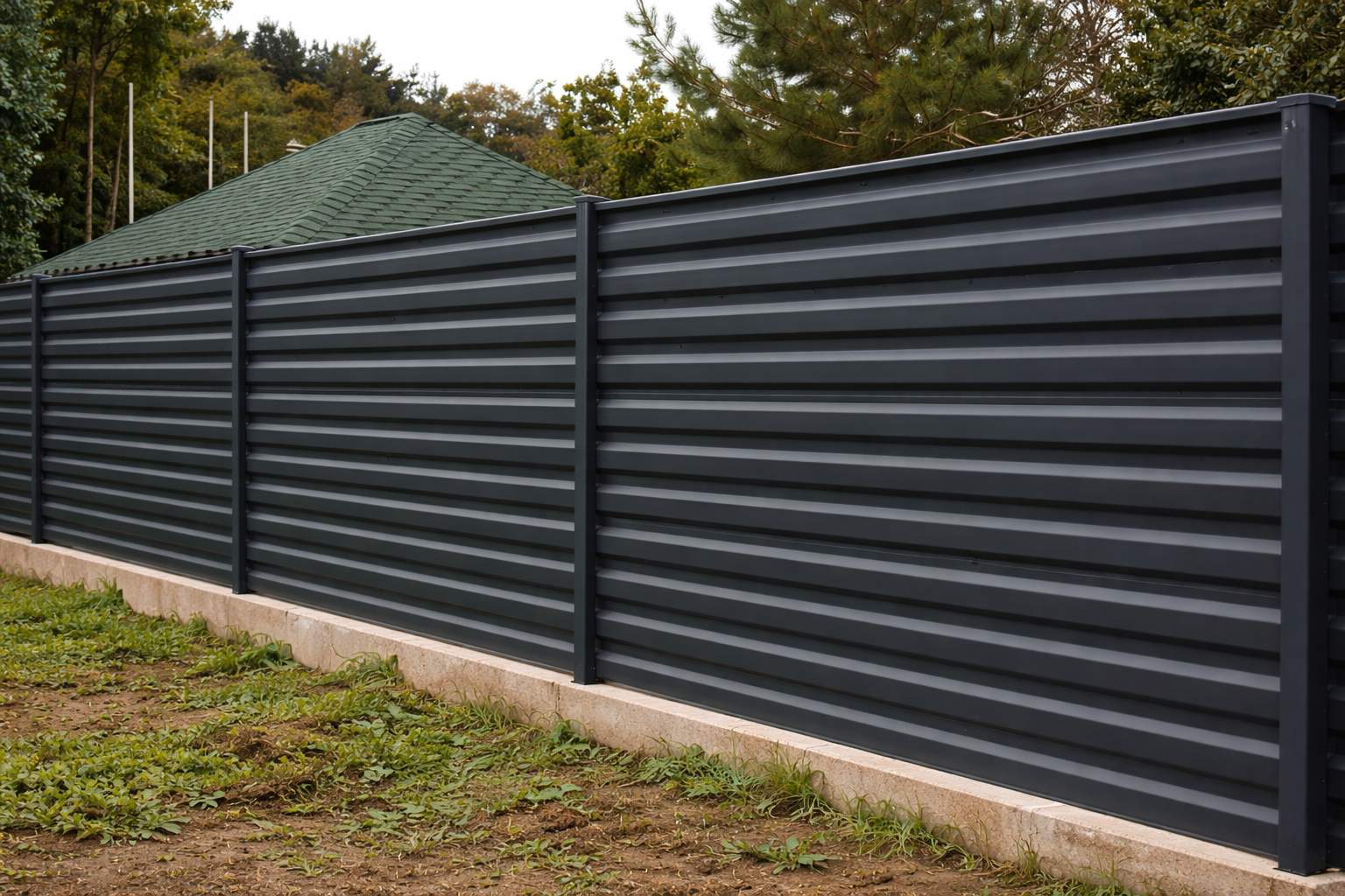 Ограждение из профнастила МП35 на коммерческой территории